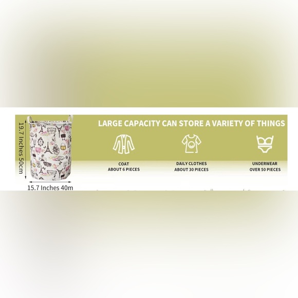 SOLD!Paris - Waterproof Foldable Laundry Hamper. 15.7"L x 15.7"W x 19.7"H. - Picture 6 of 6